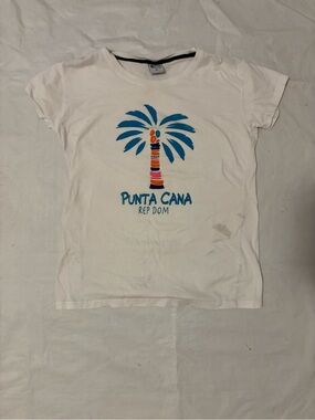 Ocean Dreams White Kids Tee with Blue Palm and Multicolor Trunk